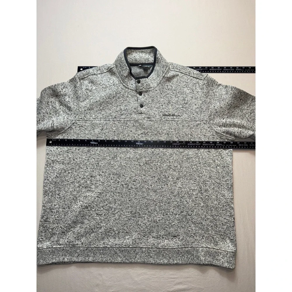 Mens Eddie Bauer Pullover Sweater Gray Marled Snap Neck 3XL‎ Heavyweight